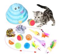 WANGCL 14 Pack Cat Juguetes Interactivos para Gatos de Interior Gatito Juguete Divertido Rodillo Ejercitador 3 Nivel Cat Teaser Ball Juguetes Cat Feather Wand Toy