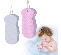 WANGCL 2 esponjas de baño exfoliantes súper suaves reutilizables 3D esponja de baño cepillo de ducha sin dolor removedor de piel muerta esponja corporal para adultos niños embarazados (azul + rosa)