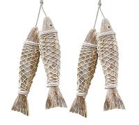 WANGCL 4 piezas de madera para decoración de peces tallados a mano para el hogar, interior, patio, porche, oficina decoración temática de playa (S)