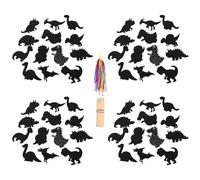 WANGCL 48 piezas de arte para rascar para niños, tarjetas de rascar de dinosaurios con lápices de madera y cintas, arte para rascar arcoíris para fiestas de cumpleaños, decoración de bricolaje