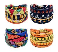 WANGCL 4PCS Diademas africanas Pañuelos Bohemios Retro Impreso Pañuelo elástico Deportes Yoga Diademas con ala Ancha