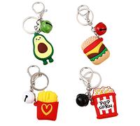 WANGCL 4pcs Llavero de Dibujos Animados decoración Moda Dibujos Animados Aguacate Hamburguesa Papas Fritas Palomitas de Coche Colgante Adorno Alimentos Mujeres Accesorios Dibujos Animados