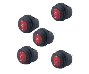 WANGCL 5 interruptores de palanca LED impermeables de 12 V ON/OFF redondos de interruptor basculante con 3 pines para coche, barco, camión, KCD1 rojo