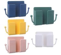 WANGCL 5 piezas soporte de teléfono de montaje en pared autoadhesivo pared junto al organizador caja de almacenamiento de plástico multifunción para dormitorio (blanco, amarillo, verde, rosa, azul)