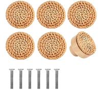 WANGCL 6 pomos de ratán hechos a mano de mimbre tejidos para gabinete, manijas de cajón, tiradores de hardware (natural)