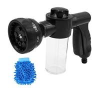 WANGCL Boquilla de manguera de jardín, pulverizador de espuma de alta presión, 8 patrones de pulverización con dispensador de jabón de 3.5 onzas/100 cc para regar plantas, lavado de autos (negro)
