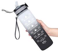 WANGCL Botella de agua de 32 onzas con pajilla, marcador de tiempo motivacional, portátil, reutilizable, para deportes y actividades al aire libre, jarra de agua (blanco degradado)