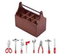 WANGCL Caja de herramientas para casa de muñecas con 8 piezas mini herramienta 1:12 accesorios para casa de muñecas mini caja de herramientas adornos decorativos