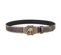 WANGCL Cinturones de Hebilla de Cuero Occidental Cinturón de Hebilla de Toro de Cuerno Largo de Vaquero Cinturones de Vaquero con Relieve Floral para Hombres (47,3 Pulgadas de Largo)