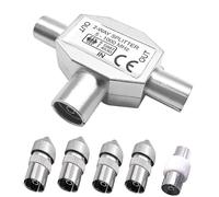 WANGCL Divisor de antena de TV de 2 vías, divisor coaxial de 1 a 2 satélites, con adaptador de antena macho a hembra, enchufe RF de TV macho a hembra