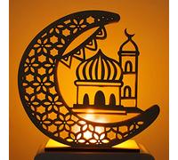 WANGCL Eid Crafts - Lámpara de noche de Ramadán Mubarak, decoración 3D, hecha a mano, de madera, con estrellas de luna, luces LED, regalo para musulmanes, suministros de fiesta (bandera de palacio)