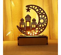 WANGCL Eid Crafts Luz nocturna Ramadán Mubarak Decoración de lámpara 3D hecha a mano de madera Luna Star luces LED Decoración regalo para musulmanes suministros de fiesta en casa (Palacio de la Luna)