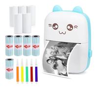 WANGCL Impresora térmica de etiquetas con recarga USB, impresora de fotos inalámbrica Bluetooth portátil compatible con Android o iOS con 10 rollos de papel térmico (azul)