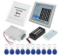 WANGCL Juego Completo de Sistema de Control de Acceso de Puerta RFID con Teclado de Entrada de Puerta Independiente de 125 KHz, botón de Salida de Fuente alimentación magnético eléctrico 10 llaveros