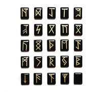 WANGCL Juego de 25 Piedras de runas de obsidiana Negra, Piedras Preciosas caídas con Palabras de runas talladas para adivinación de Cristal Reiki curativo