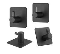 WANGCL Juego de 4 ganchos adhesivos para toallas, 3 m, de acero inoxidable, autoadhesivos, no perforaciones, a prueba de óxido, ideal para baño, inodoro, cocina, oficina, color negro