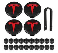 WANGCL Kit de 25 tapas de rueda con 4 tapas de cubo central, 20 tapas de tuerca de lengüeta, 1 extractor para modelo 3, modelo Y, modelo S, modelo X, rojo T