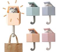 WANGCL Paquete de 4 ganchos de pared autoadhesivos versátiles para niños, divertidos ganchos decorativos de plástico para abrigos, ganchos para llaves de gato para el hogar, sombreros de cocina