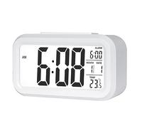 WANGCL Reloj despertador digital de 12/24 horas, reloj de mesita de noche con pantalla LCD retroiluminada, calendario de fecha y visualización de temperatura (blanco)