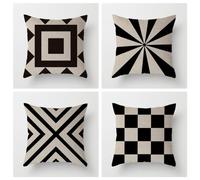 WANGG Fundas Cojines,40 X 40 cm Blanco y Negro multiforma Juego de 4 Lino Cojines Decoracion, Funda de cojín de cojín de Lino Textil de poliéster Lavable con Agua,con Cremallera Oculta