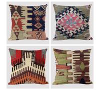 WANGG Fundas Cojines,40 X 40 cm impresión nostálgica Juego de 4 Lino Cojines Decoracion, Funda de cojín de cojín de Lino Textil de poliéster Lavable con Agua,con Cremallera Oculta