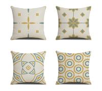 WANGG Fundas Cojines,40x40cm patrón geométrico Amarillo Juego de 4 Lino Cojines Decoracion, Funda de cojín de cojín de Lino Textil de poliéster Lavable con Agua,con Cremallera Oculta