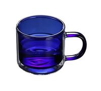 WANGHAI-666 Copas de cóctel Tazas de vidrio doble pared colores, tazas té o café borosilicato con asa, 250 ml(Sapphire blue)