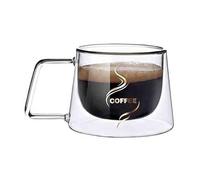 WANGHAI-666 Copas de cóctel Tazas de vidrio transparente 7 oz con asa, tazas café doble pared for espresso, latte, capuchino, té