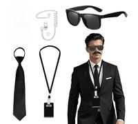 WANGHONGGOGO Conjunto de disfraz secreto de 4 piezas, traje y accesorios de agente, conjunto de disfraz de agente para hombre de negro, unisex, adecuado para fiestas de juegos de rol