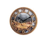 WANGIRO Reloj de Pared Redondo de plástico con diseño de Ciervo, Funciona con Pilas, silencioso, sin tictac, Reloj rústico de 12 Pulgadas para el hogar, Cocina, Sala de Estar, Dormitorio, decoración