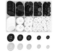 wangjiangda 160 Piezas Botones en Blanco y Negro, Conjunto de Botones de Costura, Coser Botones Redondos, Coser Botones, Botones Grandes, Botones de 4 Agujeros, Botones para Coser 10/13/15/20/25 mm