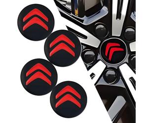 WANGLAICAI 4 Pcs Pegatinas Centro de Rueda Apto para Citroen C1 C2 C3 C4 C5 C6 C8 C4L DS3 DS4 DS5 DS6, Aleación de Aluminio Tapacubos Adhesivos, Emblema Llanta Impermeable Decoración Coche,Red