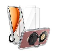 Wanglaism Funda Compatible con Honor X70 + 2X 9H Película Protectora de Vidrio + 1x 360 ° Anillo de Soporte, MagSafe Compatible, Transparent TPU Silicona Suave, Anti-Drop Cubierta Protectora