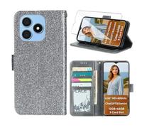 Wanglaism Funda para Blackview Wave 9C, con Protector de Pantalla de Vidrio Templado, Carcasa de Cuero con Tapa y Tarjetero, Tipo Libro con Soporte Case Cover-Gris