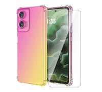 Wanglaism Funda para Motorola Moto G35 5G + Vidrio Templado Protector de Pantalla, Funda de móvil antichoque con Degradado de Colores-Rosado/Oro