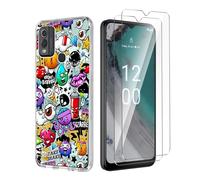 Wanglaism Funda para Nokia C22 + 2 Pack Vidrio Templado Protector de Pantalla, Funda Protectora de TPU Transparente para teléfono - XS40