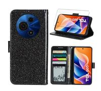 Wanglaism Funda para TCL 605, con Protector de Pantalla de Vidrio Templado, Carcasa de Cuero con Tapa y Tarjetero, Tipo Libro con Soporte Case Cover. [Negro]