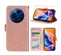 Wanglaism Funda para TCL 605, con Protector de Pantalla de Vidrio Templado, Carcasa de Cuero con Tapa y Tarjetero, Tipo Libro con Soporte Case Cover. [Oro Rosa]