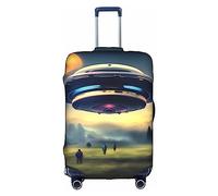 WANGLO Funda para maleta, para salir y viajar, viaje de negocios, ligera, a la moda, cubierta y ajuste único, aterrizaje de nave espacial, White, S
