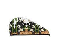 WANGLO Pandas of Father and Son Gorro de terciopelo coral para el cabello seco, turbante de secado rápido para el hogar y viajes, perfecto para fiestas en la piscina, playa, baño