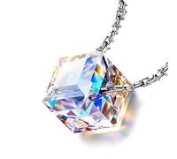 WANGLXTC Collar De Las Mujeres S925 Colgante De Plata Personalidad Simple Cubo Clavícula Cadena Swarovski Elemento Cristal Exquisito Caja De Regalo, A