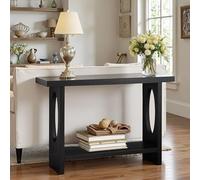 WANGRUIERHA Mesa Consola Recibidor Modernas y Estrechas, Mesa Auxiliar Rectangular de Doble Nivel para Colocar Detrás del Sofá, Consola para la Entrada, la Sala de Estar(Black,140x30x80cm/55x12x31in)