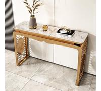 WANGRUIERHA Mesa Consola Recibidor Rectangular, Mesa Auxiliar Sofa, con Estructura de Metal Cepillado Chapado en Oro, Ideal para Pasillos, Dormitorios, Salas de Estar(80x35x80cm/31x14x31in)