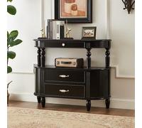 WANGRUIERHA Mesa Consola Recibidor Semicircular de Madera Maciza, Mesa de Entrada con Tres Cajones, Diseño Curvo Retro, Adecuada para Salones, Pasillos y Recibidores(Black,80x30x83cm/31x12x33in)