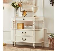 WANGRUIERHA Mesa Consola Recibidor Semicircular de Madera Maciza, Mesa de Entrada con Tres Cajones, Diseño Curvo Retro, Adecuada para Salones, Pasillos y Recibidores(White,100x30x83cm/39x12x33in)