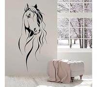 WANGSHUAIS Adhesivo de pared blanco y negro - Cabeza de caballo animal ecuestre Deportes Caballos Granja Establo Dormitorio Salón Estudio Oficina Decoración Impermeable Vinilo Vinilo Pared Adhesivo de