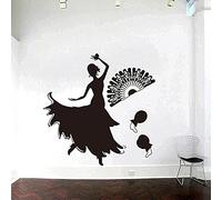 WANGSHUAIS Adhesivo de pared blanco y negro - Diseño de arte flamenco español, decoración de pared para dormitorio, salón o estudio de baile, vinilo impermeable 72 x 75 cm