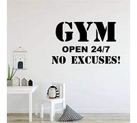 WANGSHUAIS Adhesivo de pared blanco y negro - Gym open 24/7, sin excusas, adecuado para dormitorio, sala de estar, etc., vinilo impermeable para pared, 68 x 42 cm.