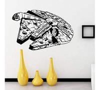WANGSHUAIS Adhesivo de pared de halcón milenario blanco y negro para dormitorio, diseño de nave espacial de Star Wars, decoración de habitación infantil, vinilo impermeable, 64 x 42 cm