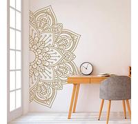 WANGSHUAIS Adhesivo de Pared Dorado Con Diseño de Mandala de Loto - Para Yoga, Sala de Estar, Dormitorio, Estudio - Impermeable, Vinilo, 112 x 56 cm